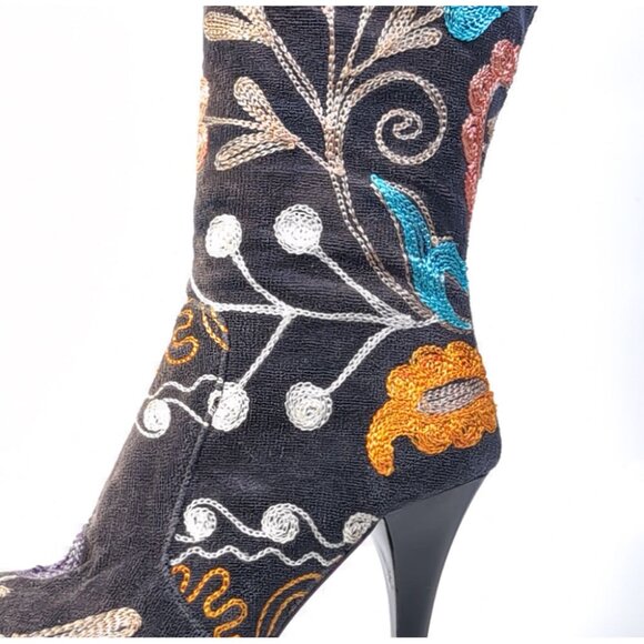 DEMIR FLORAL EMBROIDERED Heeled BOOT Womens Size 36 | US 6 - Picture 5 of 11